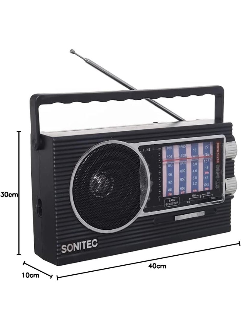راديو محمول موديل ST-5400 من سونيتيك، راديو منزلي FM/AM بخمسة حزم - اسود - Image 2